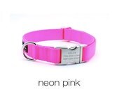 Laser Engraved Personalized Buckle Webbing Dog Collar - Neon Pink