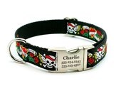 Tattoo Ribbon Dog Collar with Laser Engraved Personalized Buckle