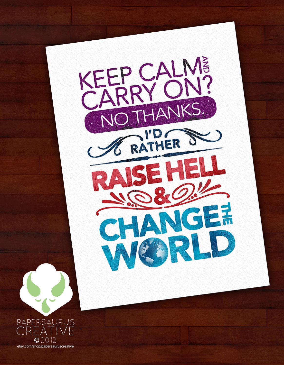 Greeting card - Keep calm or Raise Hell and change the world - blank