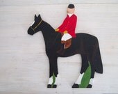 vintage wooden horse and rider cutout - dark brown