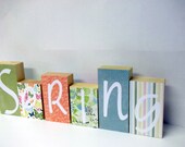 Spring Summer decor blocks - doublesided interchangeable -seasonal home decor