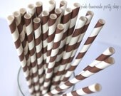 BRoWN and WHiTe Striped--Paper Straws--25ct with Free Printable diy Flags Il_170x135