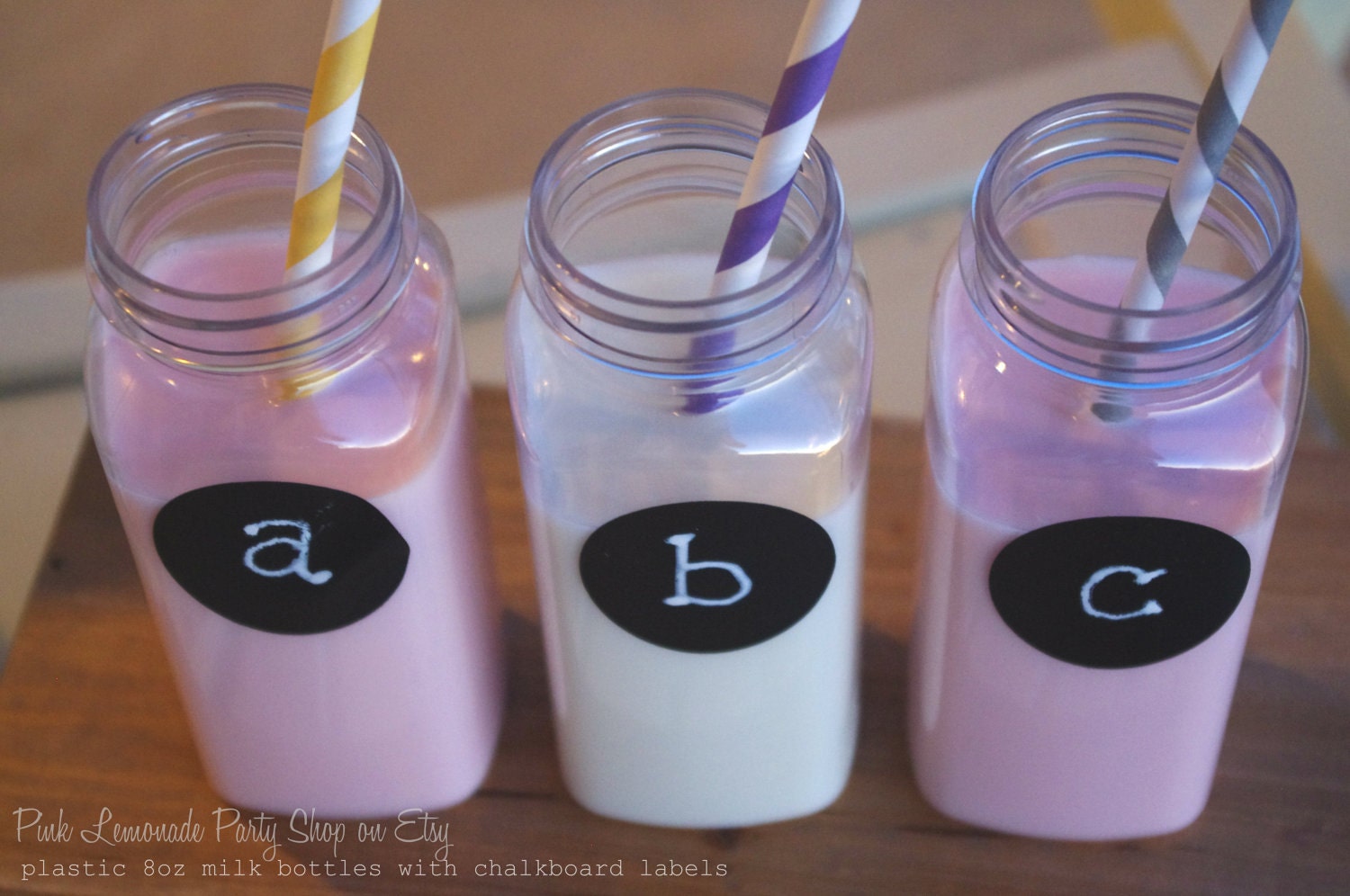MILK BOTTLES with lids and Chalkboard Labels -Plastic--8 oz---Kids Parties- Fill with GUMBALLS for Party Favors-Set of 20 Il_570xn