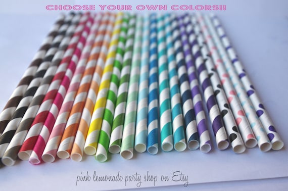 PAPER STRAWS--Pick your own COLORS --100ct with Free Printable diy Flags Il_570xn
