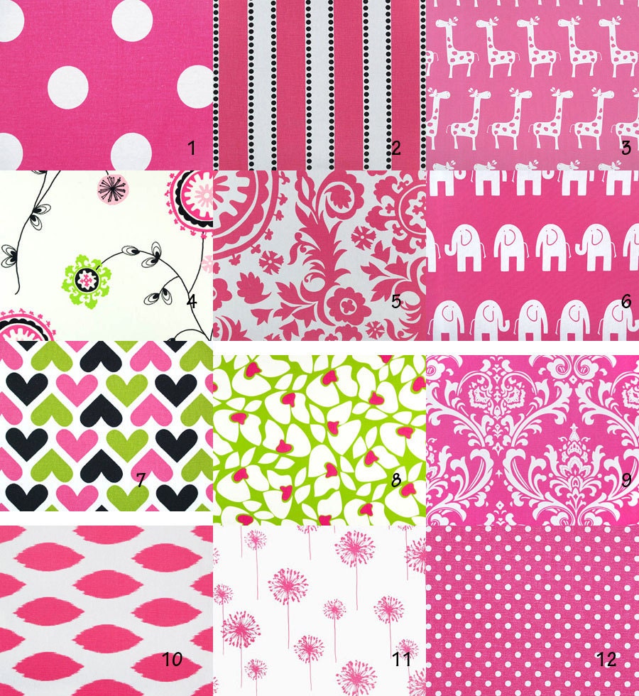 Custom Boutique Crib Bedding using Candy Pink, Black, and Lime Green