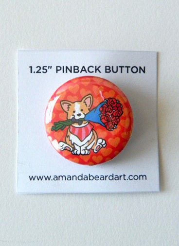 Corgi Valentine's Day 1.25" Pinback Button