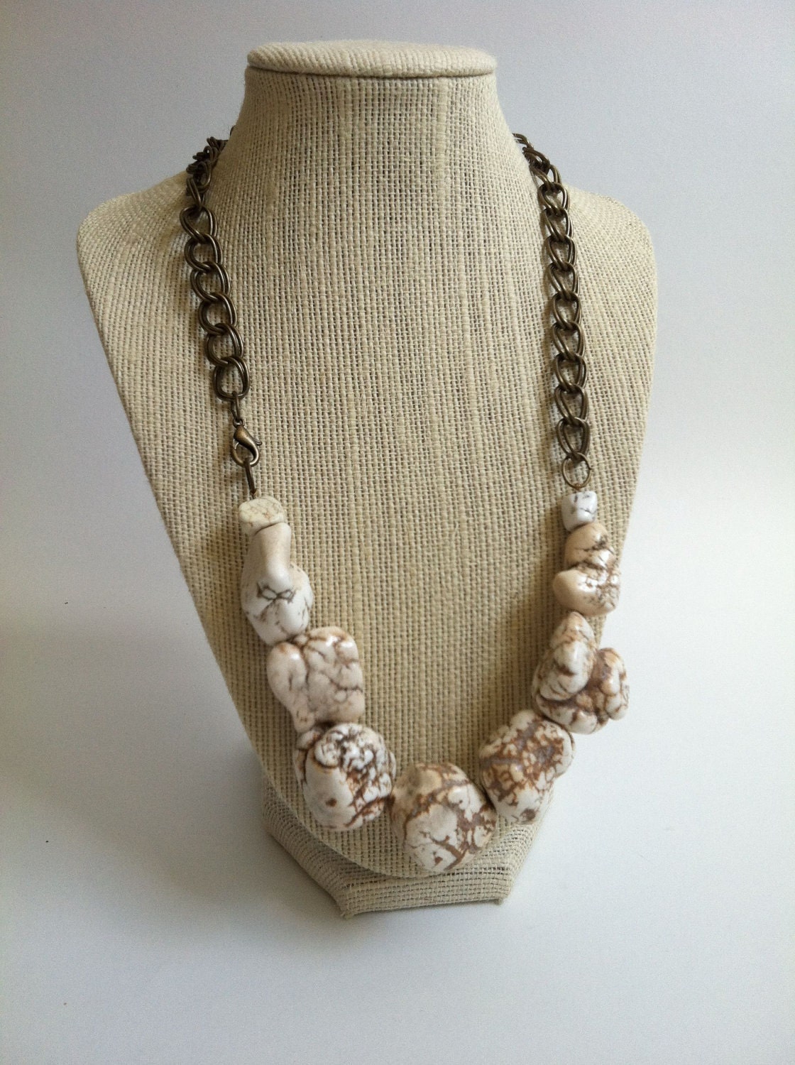 White Turquoise Chunks and Bronze Chain Necklace