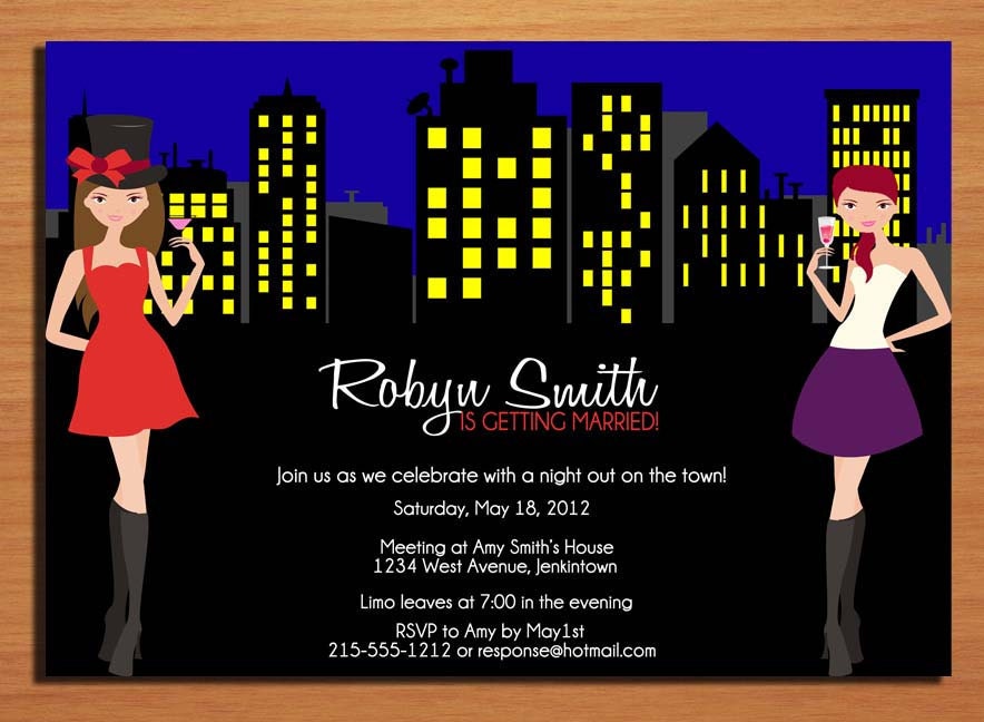 City Skyline / Night Out on the Town Customized Printable Bachelorette Party Invitations / DIY