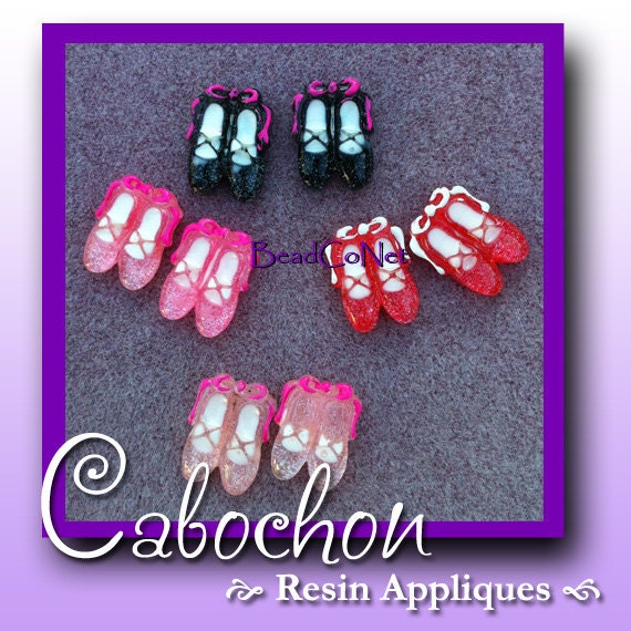 SALE - Ballerina Slippers DIY  Plastic Flat Back Cabochons, 20mm, 4 Pieces