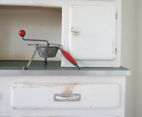 Vintage Food Mill // Mid Century Atomic // "Moulinette France" // 1950's // Retro Kitchen decor // Red silver  // French Country
