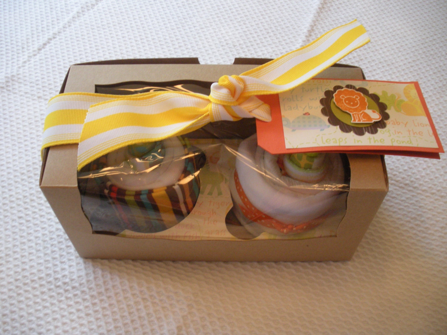 Baby Boy Cupcake Gift Set - 2 Pack Onesie/Burp Cloth - Color: Coconut Cream Pie by Baby Sweets