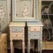 SALE Vintage Pair 1930s Nightstands Vintage Roses Wallpaper Glass Knobs Pink and Blue Cottage Prairie Chic Furniture
