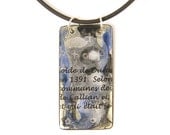 Enamel Necklace - Black Blue Word Writing Text Steel Minimalist Pendant Jewelry