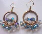 Industrial Wire Wrapped Crystal Earrings Steampunk Crystal Mini Cluster Earrings Meridian Blue