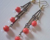 Upcycled Recycled Repurposed Vintage Orange Coral Glass Bead And Chain Earrings Elegant And Unsual Earrings Handmade By VintageWrapture