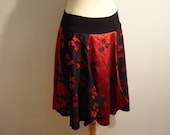 knee-length 6 designed panels fancy skirt, black & red