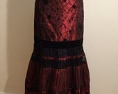 long layers fancy skirt-burgundy and black, mixed layers satin, lace and silk