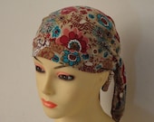bandanna-floral pink & turquoise  print on beige
