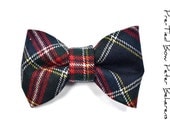Mens Boys Clip-On Bow Tie  Peter Behrens- Blue red Wool Tartan bowtie