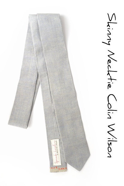 Mens Tie Skinny Necktie Colin Wilson- Laid-Back necktie- grey-blue organic cotton