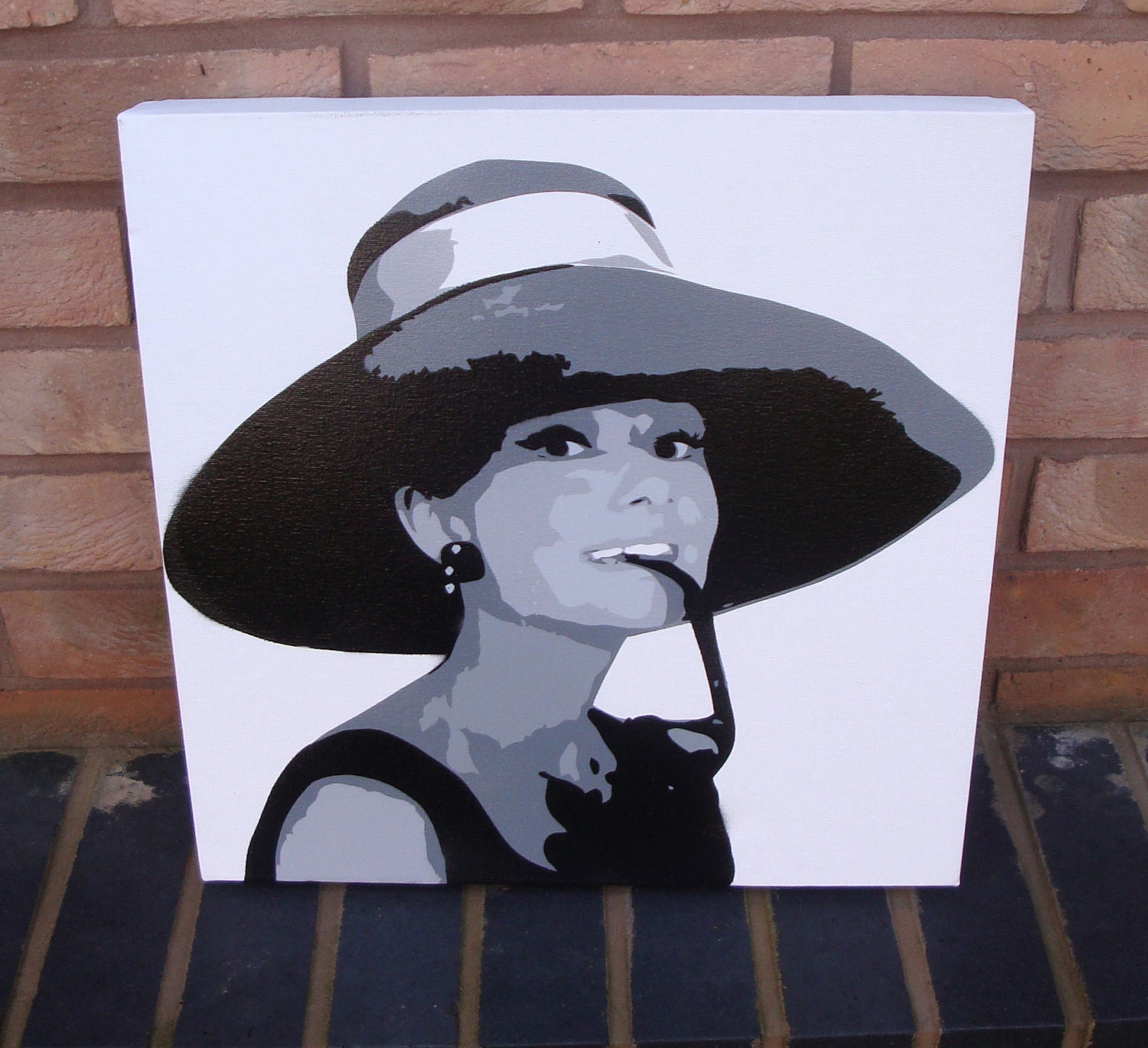 Audrey Hepburn - Spraypainted Stencil Painting on Canvas (Wall Art)