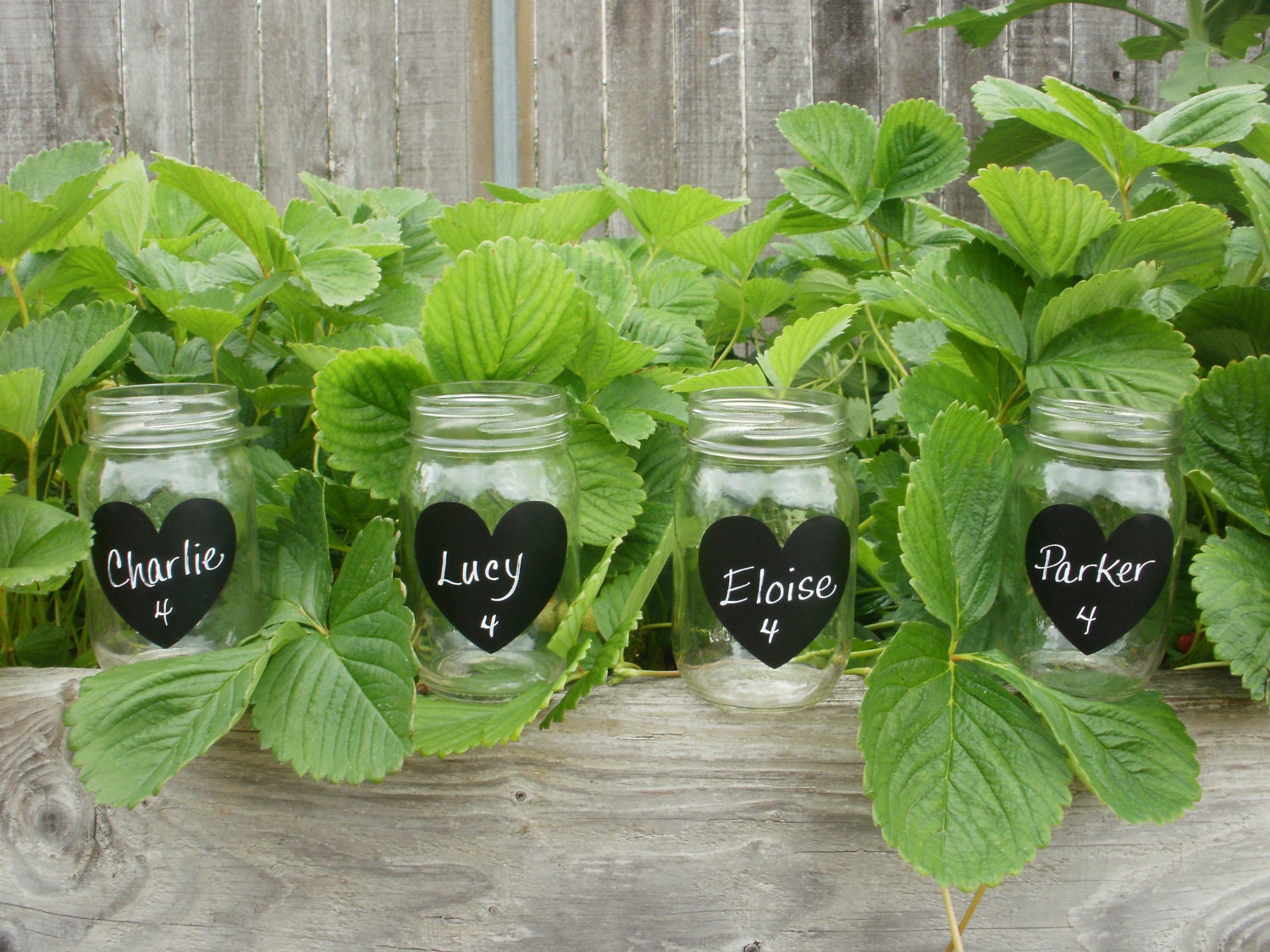 Featured on Etsy Wedding Trends 225 DIY Heart Chalkboard Vinyl Drink Labels by Let's Talk Chalk for Wedding Place Settings Mason Jars