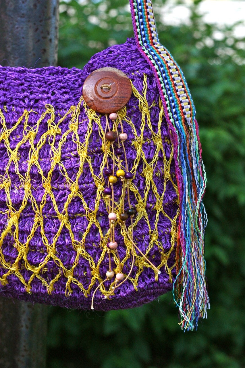 Bag: Purple with Yellow Weave and Cloth Strap