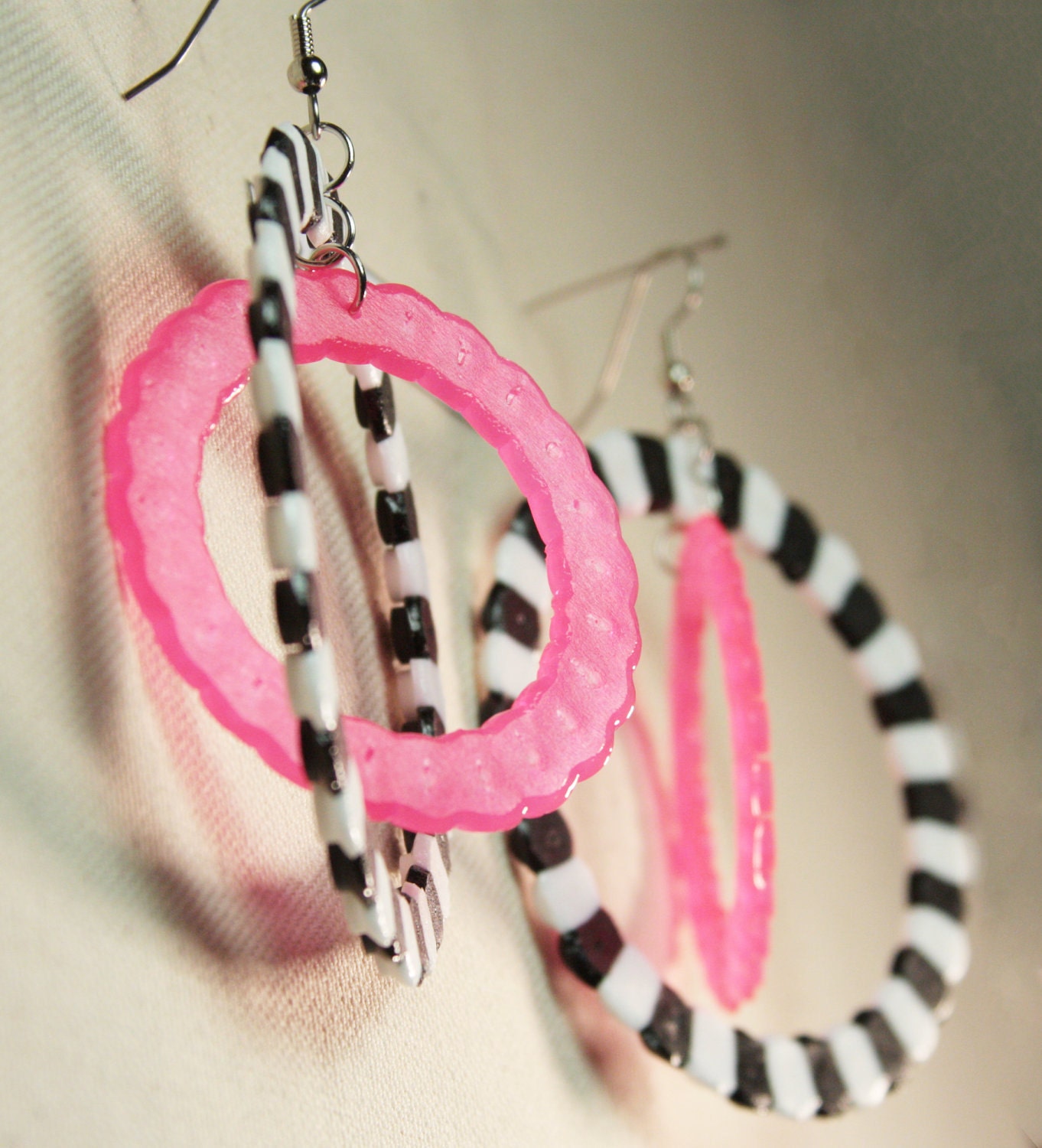 Double Hoops with Zebra Neon Pink Perler Beads