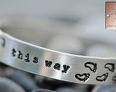 Personalized Hand Stamped Bracelet "Walk This Way" Footprints - Aluminum Cuff - Custom