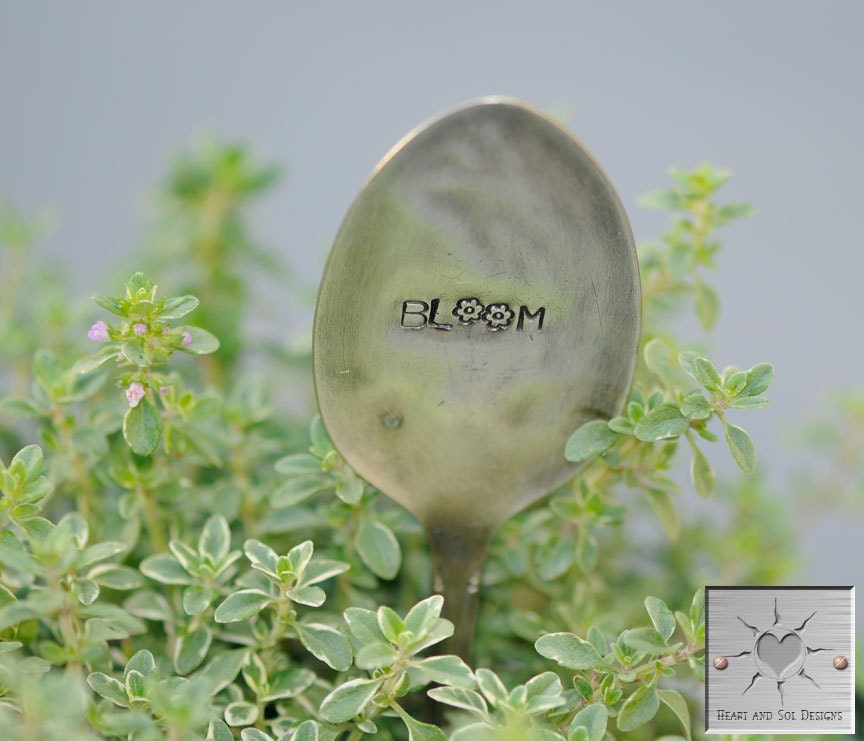 Plant Marker - Garden Marker - Vintage & Antique Silverware, Spoon - "Bloom" or Customized, Personalized
