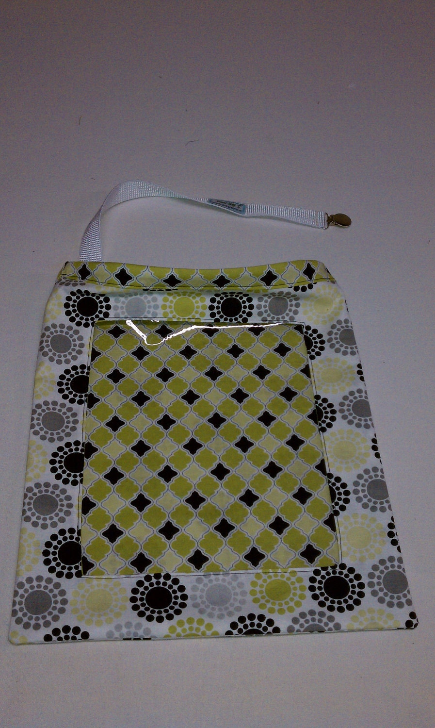 Black, Gray, and Lime Green Quartrefoil and Circle Bursts - Easy Find REVERSIBLE Car Storage Bag