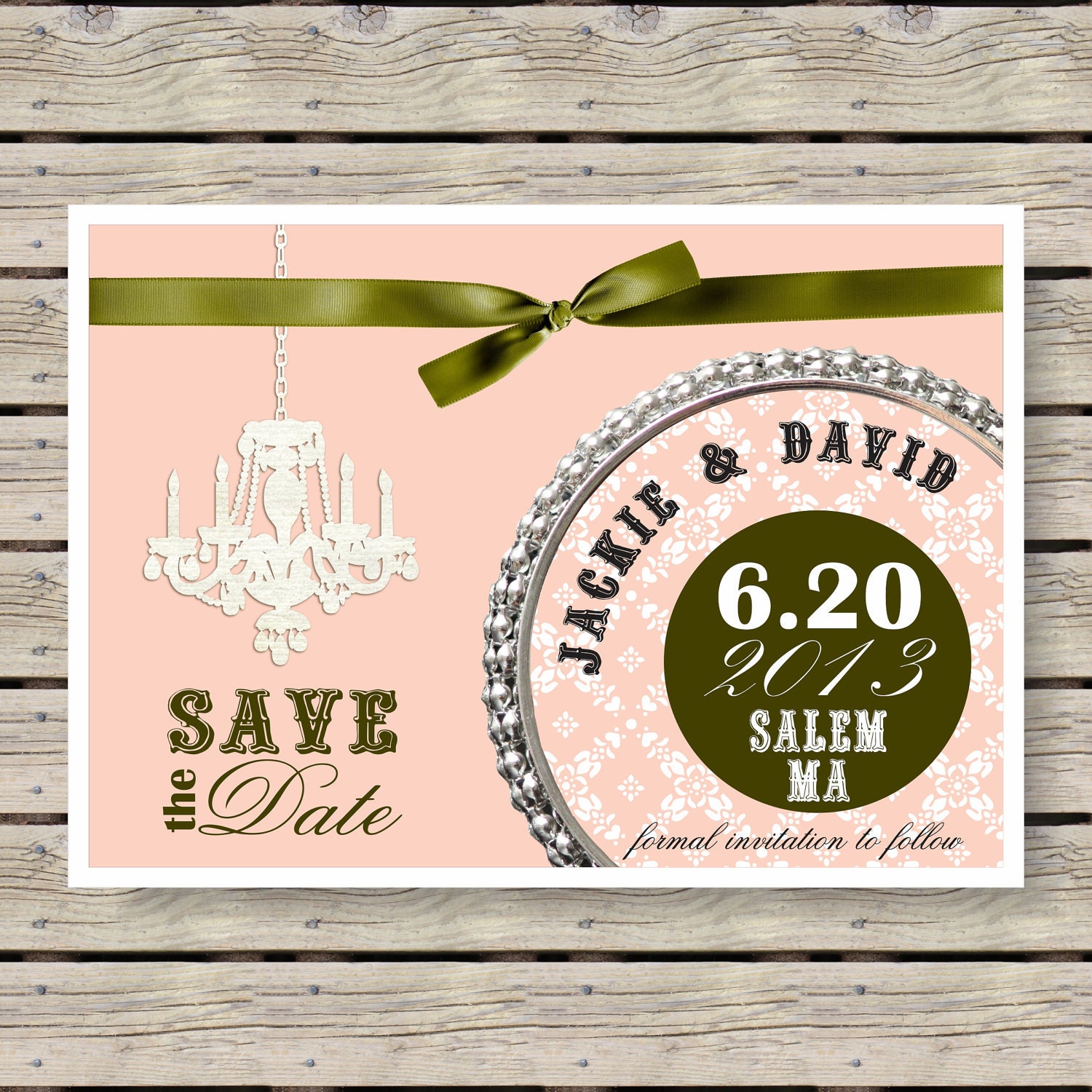 Chandelier Pretty In Pink Save the Date 5x7 Announcement, Linen