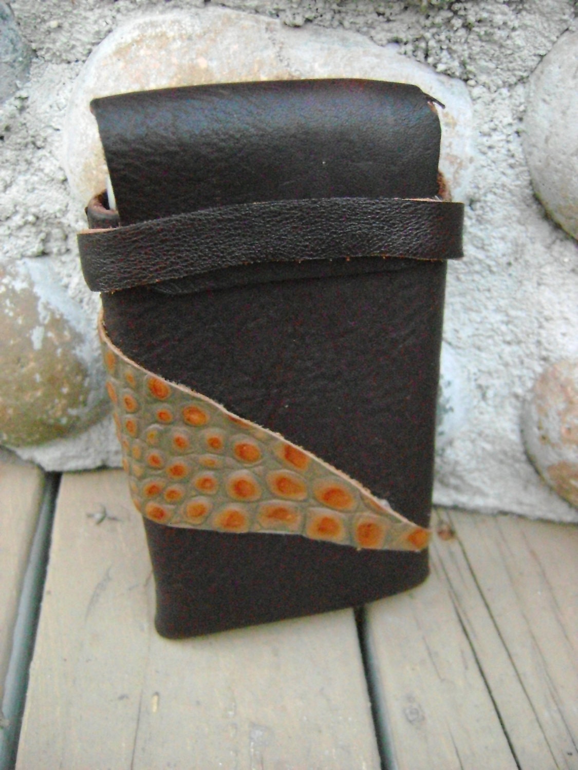 Custom made Mens Leather I phone Case Brown hand made OOAK
