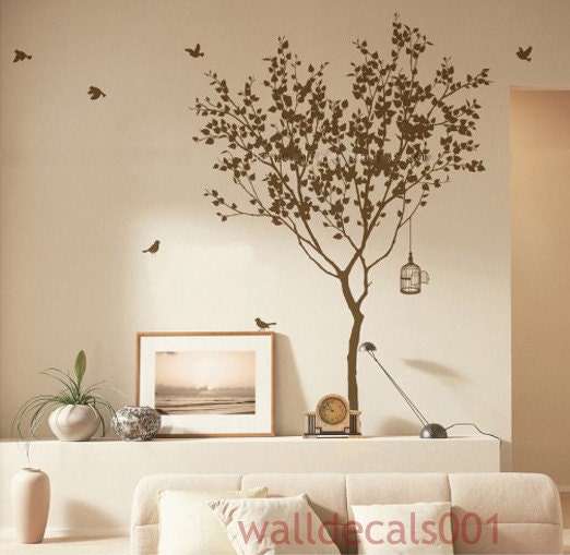 Vinyl wall decals Tree decals Kids wall art baby nursery decals wall stickers wall deor wall art- tree with bird 72"