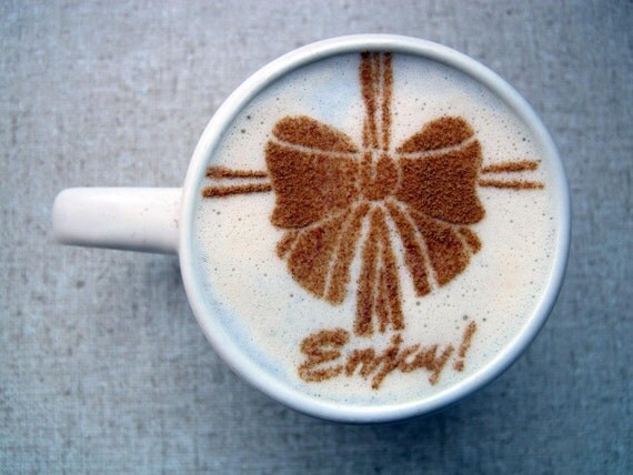 Coffee STENCIL - Beautiful Life - Ribbon, Bow, Gift, Elegant