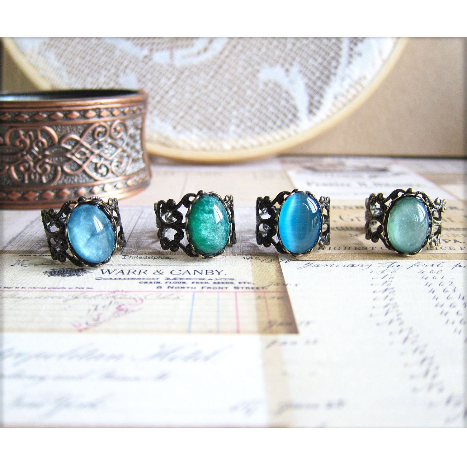 Turquoise Ring Aqua Ring Blue Mint Green Ring Vintage Style Victorian Style Fairy Tale Winter Nutcracker Under the Sea Mermaid Jewel Ring