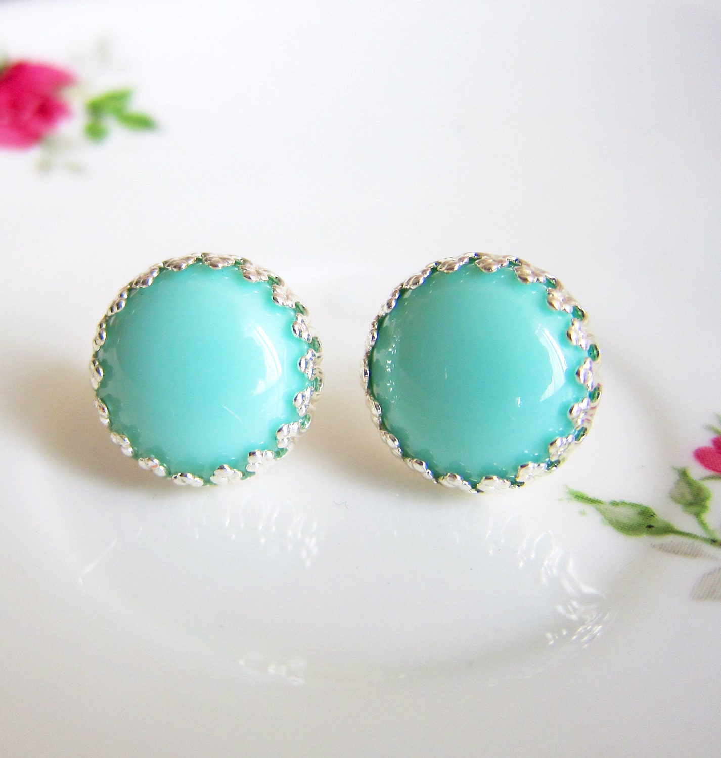 Mint Green Earrings Mint Green Studs Mint Green Silver Post Gold Post Earrings Wedding Bridal Jewelry Bridesmaids Gift Set