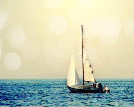 Sailing Photo, Sailboats, Sailing, Art photo, Ocean, Sea, Sun, Bokeh, Gift for men