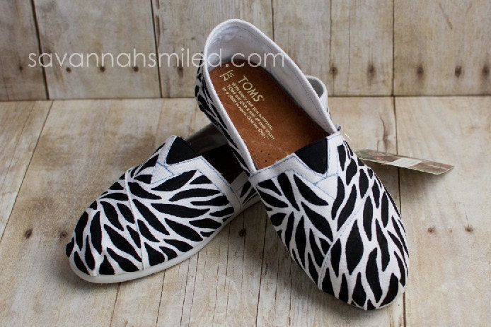 SIZE W7 - Hand-painted Zebra Print TOMS Shoes