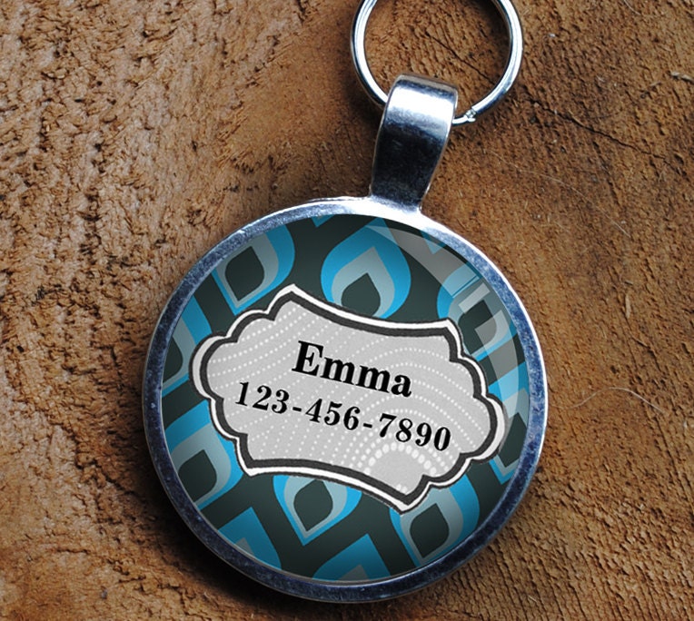 Pet iD Tag blue patterned colorful round Dog Tag 35mm round -  by California Mutts