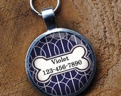 Pet iD Tag deep purple and white patterned colorful round Dog Tag 35mm round -  by California Mutts