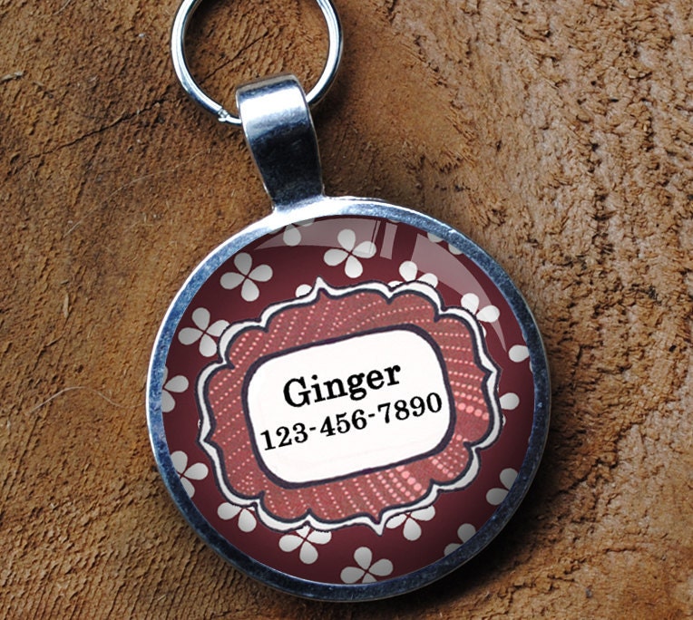 Pet iD Tag magenta and white patterned colorful round Dog Tag 35mm round -  by California Mutts