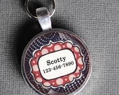 Pet iD Tag dark navy blue and orange patterned colorful round Dog Tag 35mm round -  by California Mutts