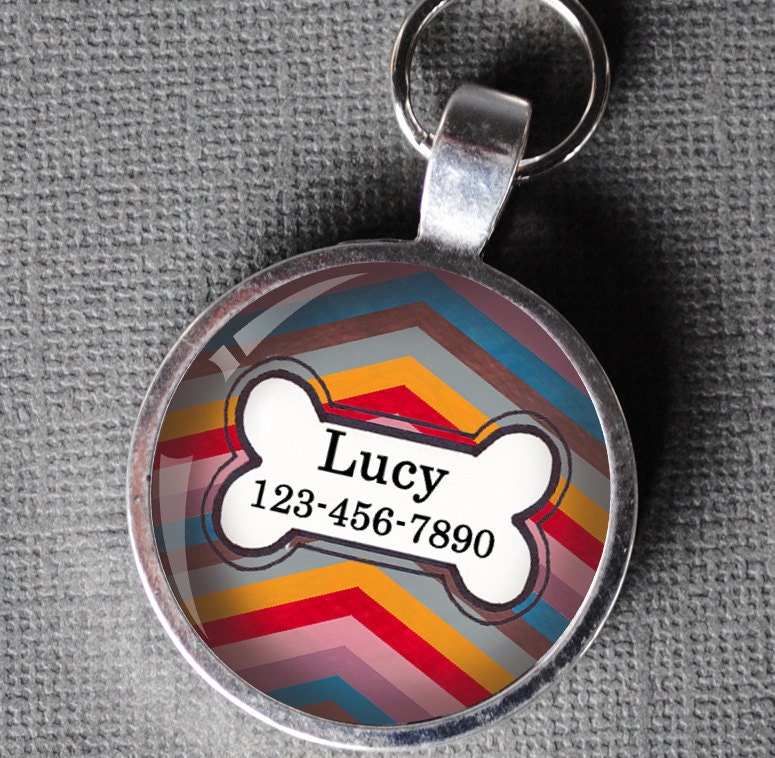 Pet iD Tag rainbow striped colorful round Dog Tag 35mm round -  by California Mutts