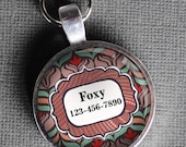 Pet iD Tag red and brown floral round Dog Tag by California Mutts