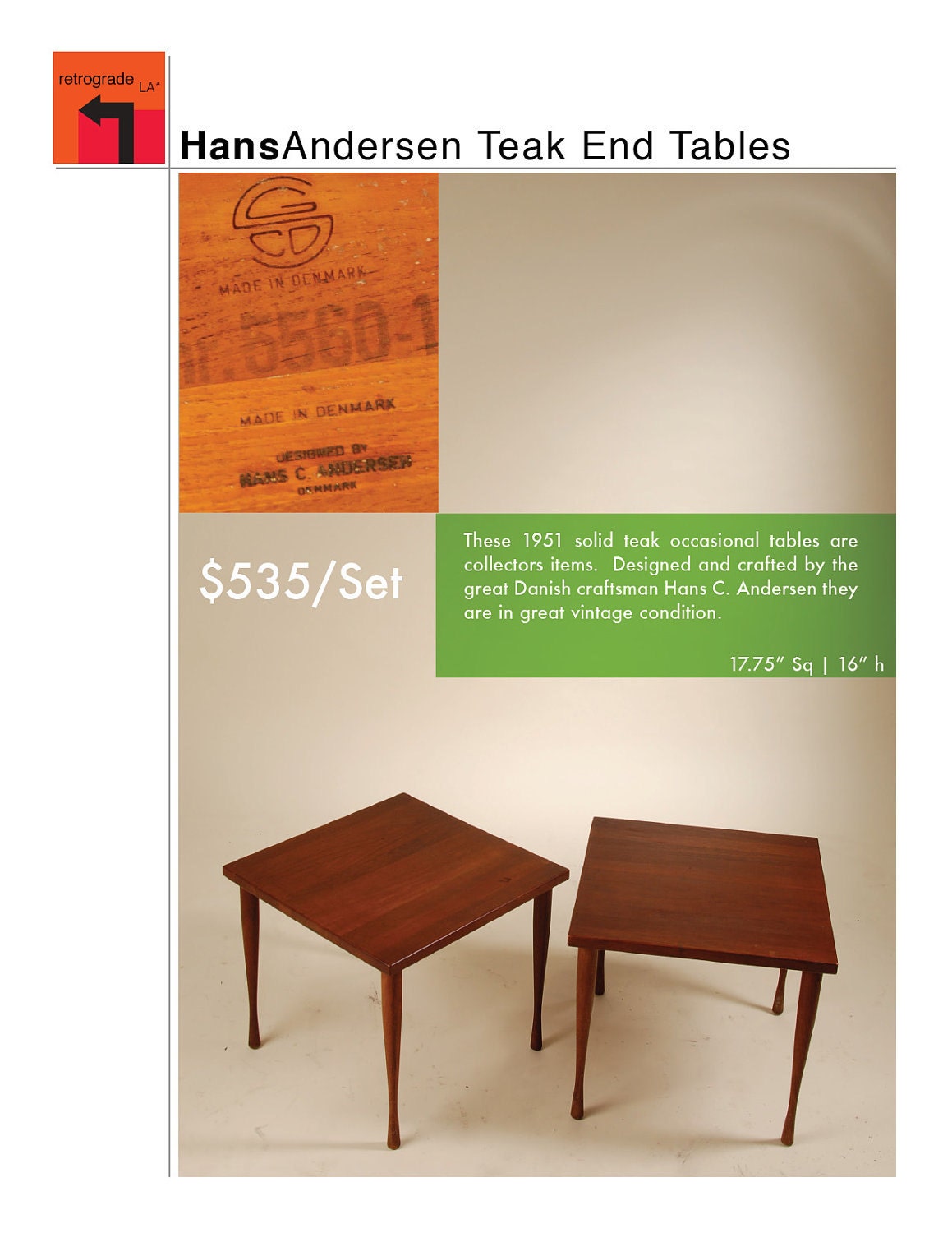 Mid Century Danish Modern End Table Set By Hans C. Andersen