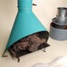 Mid Century Aqua Enamel Freestanding Fireplace