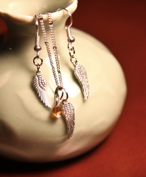 The Mortal Instruments Necklace Gift Set- Jace's Wings Pendant Charm Necklace and Earring Set