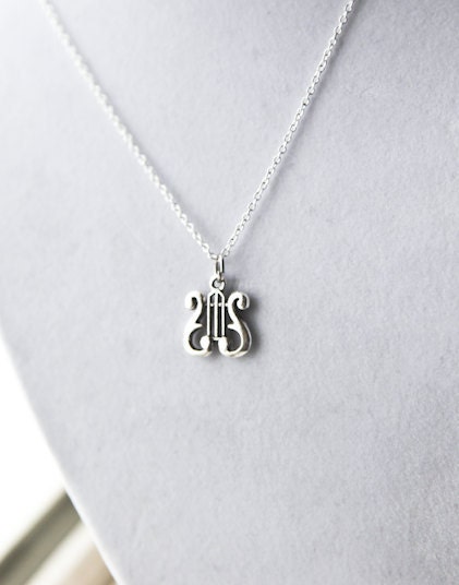 Lyre Music Necklace- Modern Style Jewelry- 925 Sterling Silver Chain- Stocking Stuffer- Christmas- Graduation