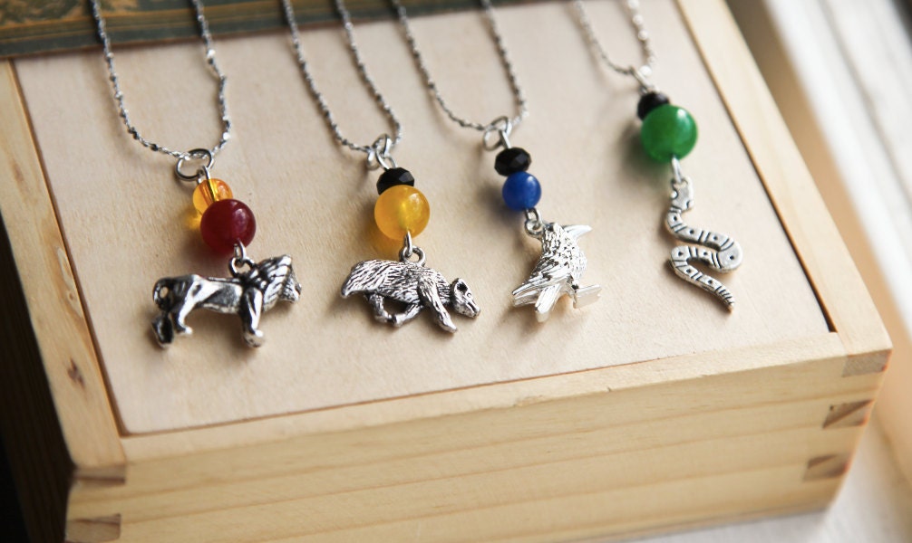 Wizard Necklace- Inspired House Charms- Lion, Raven or Crow, Snake, Badger- Custom
